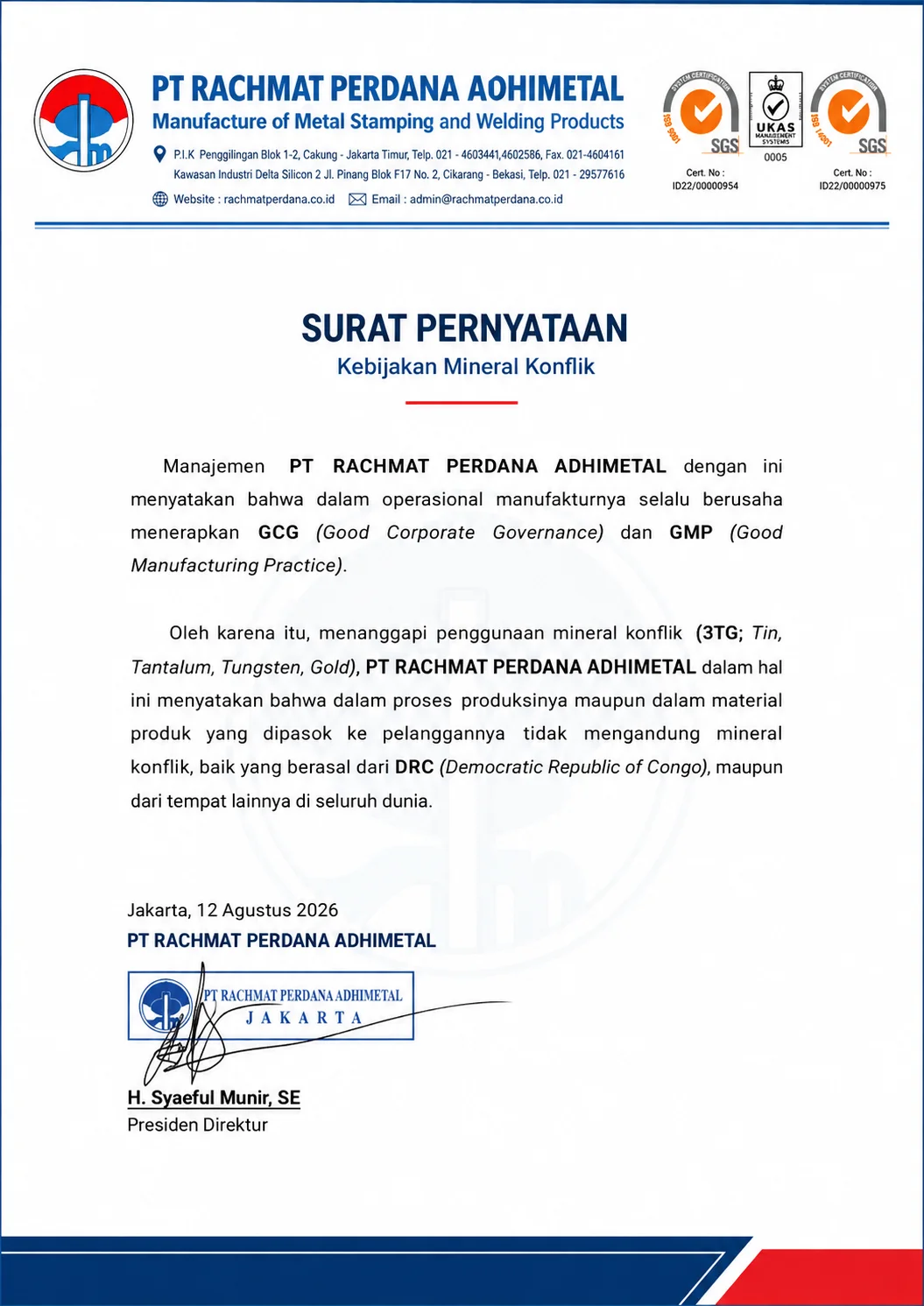 Surat Pernyataan Kebijakan Mineral Konflik